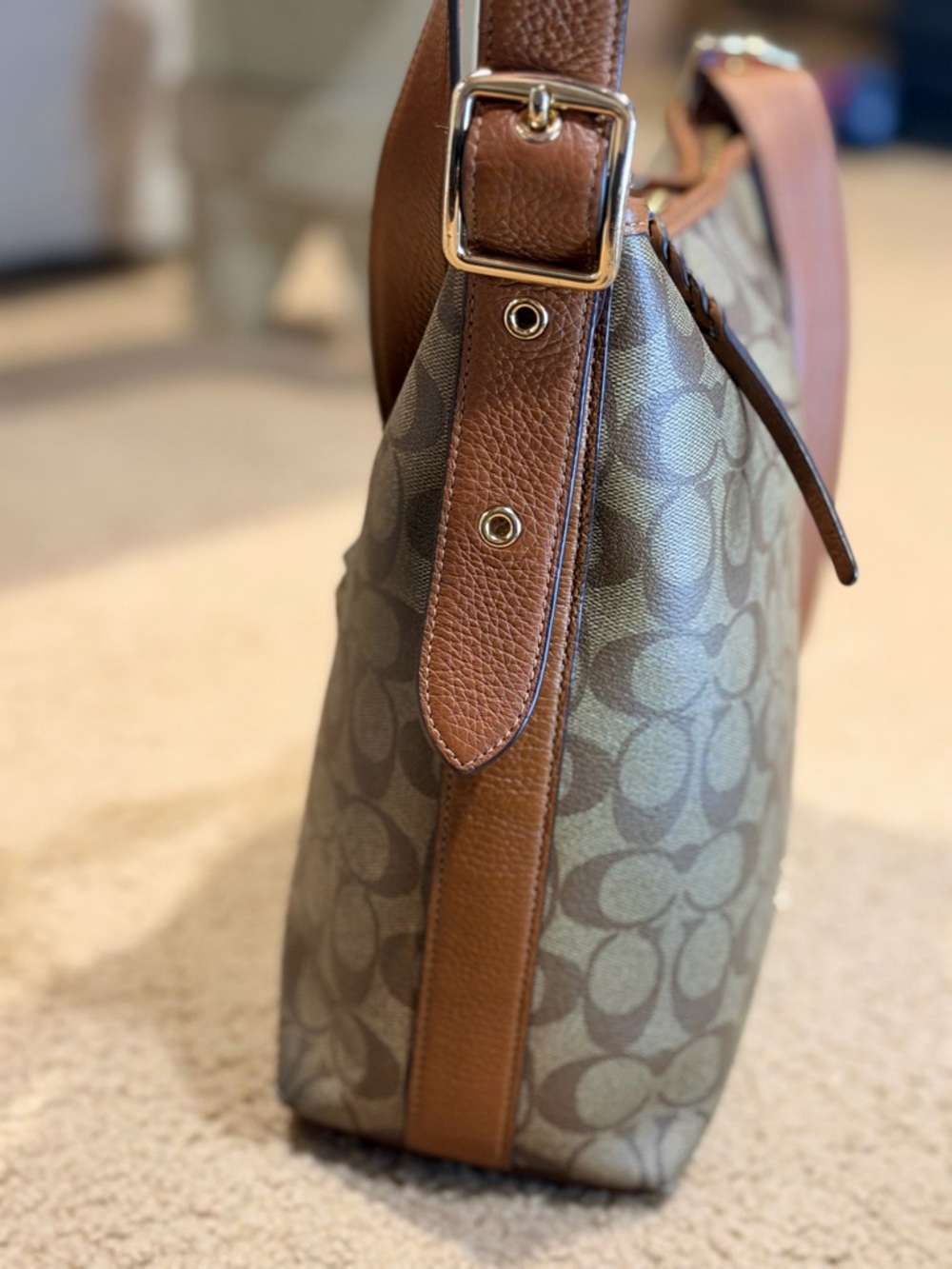 COACH Pennie Shoulder Bag in Signature Canvas Khaki Saddle C2819 - Picture 7 of 16